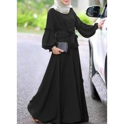 Black Maxi Style Elastic Sleeve Abaya